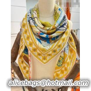 Good Product Hermes Cashmere & Silk Square Shawl Scarf 140x140cm H42501 Yellow 2023