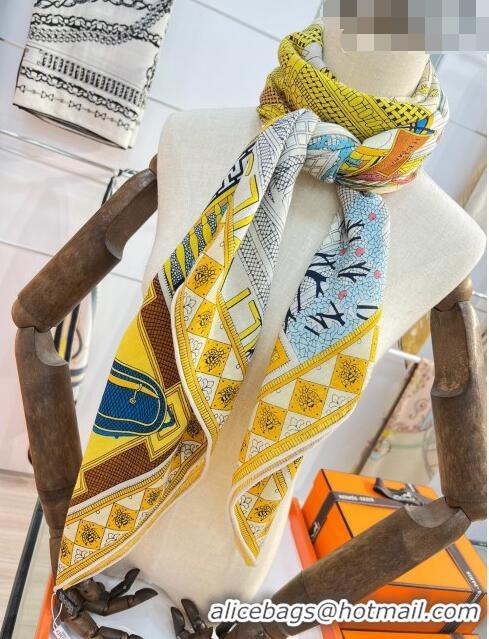 Good Product Hermes Cashmere & Silk Square Shawl Scarf 140x140cm H42501 Yellow 2023