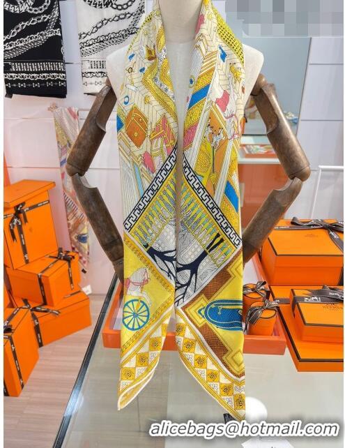 Good Product Hermes Cashmere & Silk Square Shawl Scarf 140x140cm H42501 Yellow 2023