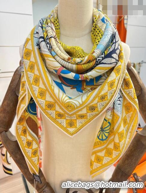 Good Product Hermes Cashmere & Silk Square Shawl Scarf 140x140cm H42501 Yellow 2023