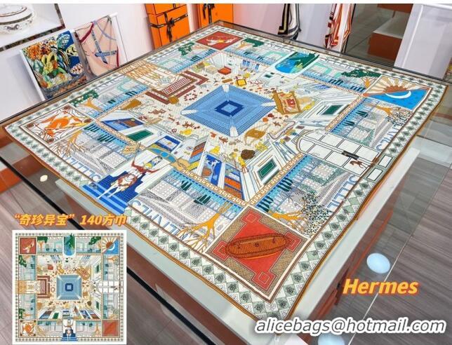 Promotional Hermes Cashmere & Silk Square Shawl Scarf 140x140cm H42502 Blue 2023