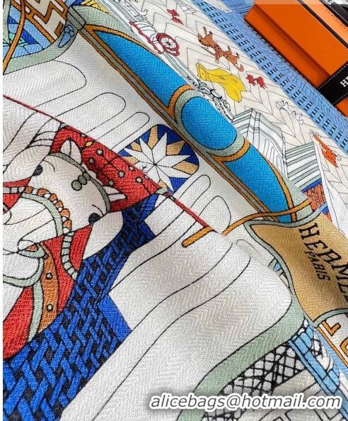 Promotional Hermes Cashmere & Silk Square Shawl Scarf 140x140cm H42502 Blue 2023