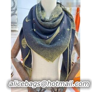 Luxury Cheap Hermes Cashmere & Silk Square Shawl Scarf 140x140cm H42504 Navy Blue 2023