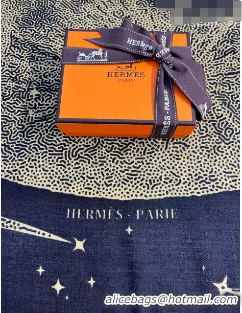 Luxury Cheap Hermes Cashmere & Silk Square Shawl Scarf 140x140cm H42504 Navy Blue 2023