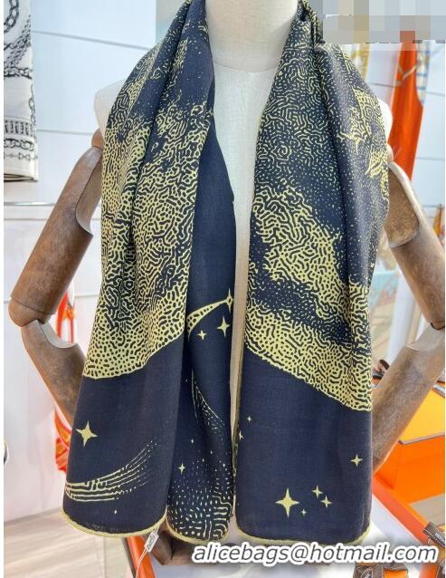 Luxury Cheap Hermes Cashmere & Silk Square Shawl Scarf 140x140cm H42504 Navy Blue 2023