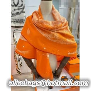 Luxurious Hermes Cashmere & Silk Square Shawl Scarf 140x140cm H42505 Orange 2023