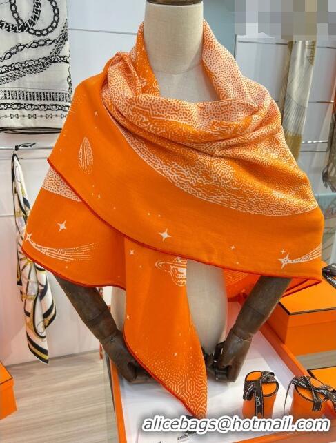 Luxurious Hermes Cashmere & Silk Square Shawl Scarf 140x140cm H42505 Orange 2023