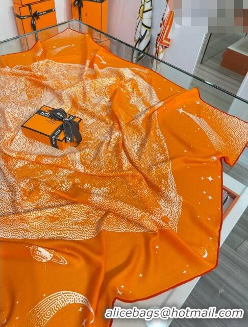 Luxurious Hermes Cashmere & Silk Square Shawl Scarf 140x140cm H42505 Orange 2023