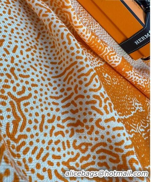 Luxurious Hermes Cashmere & Silk Square Shawl Scarf 140x140cm H42505 Orange 2023