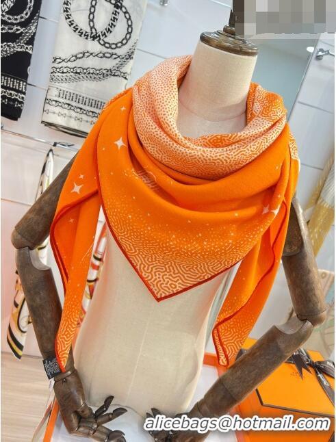 Luxurious Hermes Cashmere & Silk Square Shawl Scarf 140x140cm H42505 Orange 2023