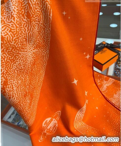 Luxurious Hermes Cashmere & Silk Square Shawl Scarf 140x140cm H42505 Orange 2023