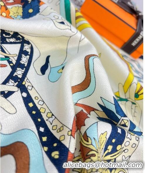 Low Cost Hermes Cashmere & Silk Square Shawl Scarf 140x140cm H42507 White 2023