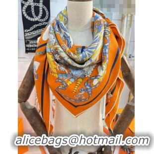 Best Quality Hermes Cashmere & Silk Square Shawl Scarf 140x140cm H42508 Orange 2023