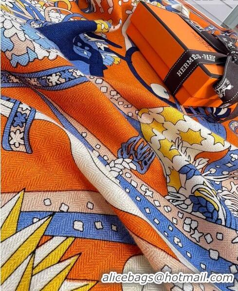 Best Quality Hermes Cashmere & Silk Square Shawl Scarf 140x140cm H42508 Orange 2023