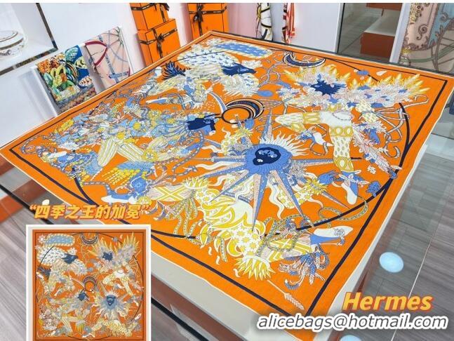 Best Quality Hermes Cashmere & Silk Square Shawl Scarf 140x140cm H42508 Orange 2023