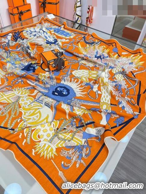 Best Quality Hermes Cashmere & Silk Square Shawl Scarf 140x140cm H42508 Orange 2023