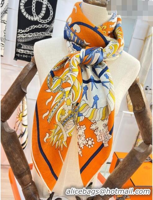 Best Quality Hermes Cashmere & Silk Square Shawl Scarf 140x140cm H42508 Orange 2023