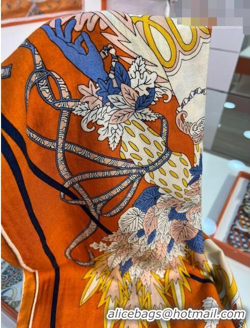 Best Quality Hermes Cashmere & Silk Square Shawl Scarf 140x140cm H42508 Orange 2023