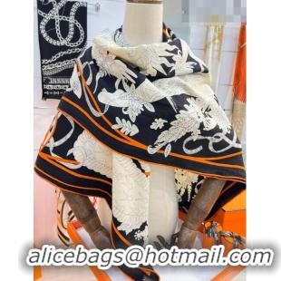 Grade Design Hermes Cashmere & Silk Square Shawl Scarf 140x140cm H42510 Black/White 2023