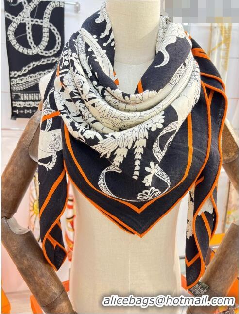 Grade Design Hermes Cashmere & Silk Square Shawl Scarf 140x140cm H42510 Black/White 2023