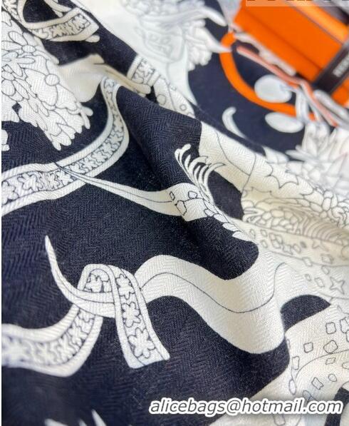 Grade Design Hermes Cashmere & Silk Square Shawl Scarf 140x140cm H42510 Black/White 2023