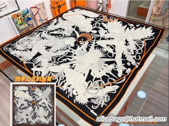 Grade Design Hermes Cashmere & Silk Square Shawl Scarf 140x140cm H42510 Black/White 2023