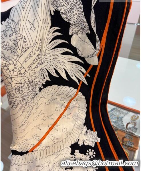 Grade Design Hermes Cashmere & Silk Square Shawl Scarf 140x140cm H42510 Black/White 2023