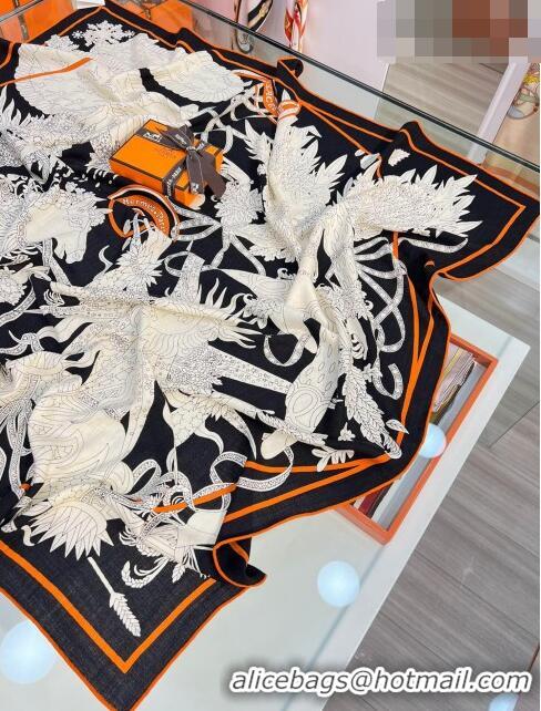 Grade Design Hermes Cashmere & Silk Square Shawl Scarf 140x140cm H42510 Black/White 2023