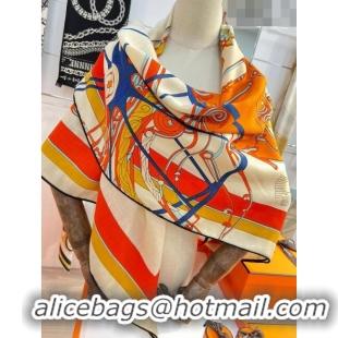 Top Quality Hermes Cashmere & Silk Coupe De Gala Shawl Scarf 140x140cm H42511 Orange 2023