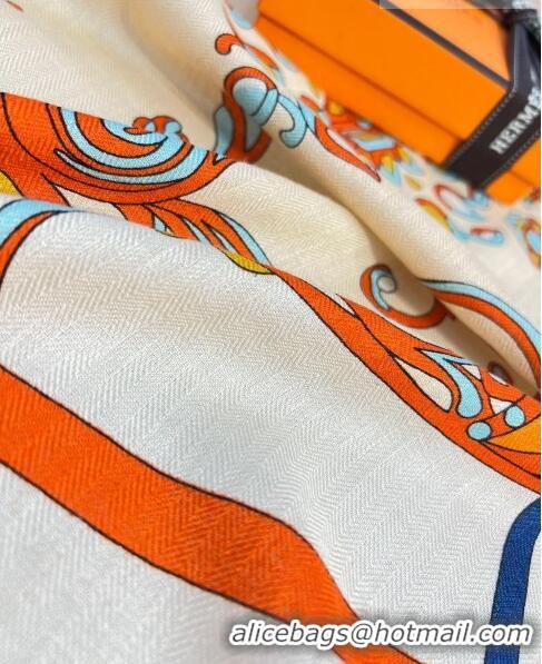 Top Quality Hermes Cashmere & Silk Coupe De Gala Shawl Scarf 140x140cm H42511 Orange 2023