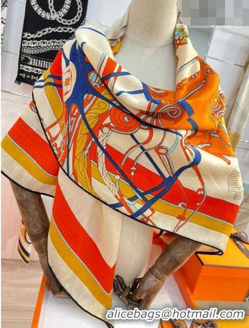 Top Quality Hermes Cashmere & Silk Coupe De Gala Shawl Scarf 140x140cm H42511 Orange 2023