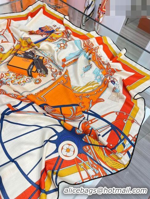 Top Quality Hermes Cashmere & Silk Coupe De Gala Shawl Scarf 140x140cm H42511 Orange 2023