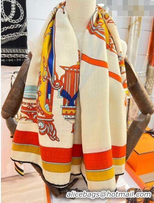 Top Quality Hermes Cashmere & Silk Coupe De Gala Shawl Scarf 140x140cm H42511 Orange 2023