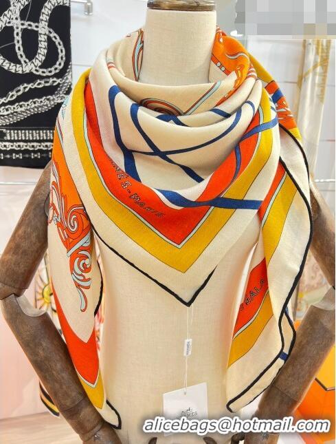 Top Quality Hermes Cashmere & Silk Coupe De Gala Shawl Scarf 140x140cm H42511 Orange 2023