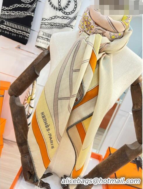 Low Price Hermes Cashmere & Silk Coupe De Gala Shawl Scarf 140x140cm H42512 Beige 2023