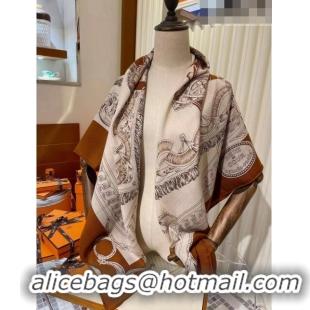 Low Cost Hermes Cashmere & Silk Square Shawl Scarf 140x140cm H42514 Brown 2023