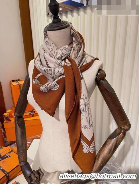 Low Cost Hermes Cashmere & Silk Square Shawl Scarf 140x140cm H42514 Brown 2023