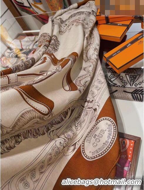 Low Cost Hermes Cashmere & Silk Square Shawl Scarf 140x140cm H42514 Brown 2023