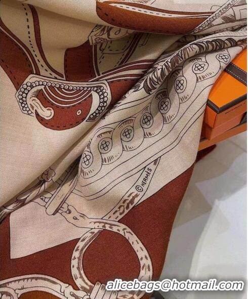 Low Cost Hermes Cashmere & Silk Square Shawl Scarf 140x140cm H42514 Brown 2023