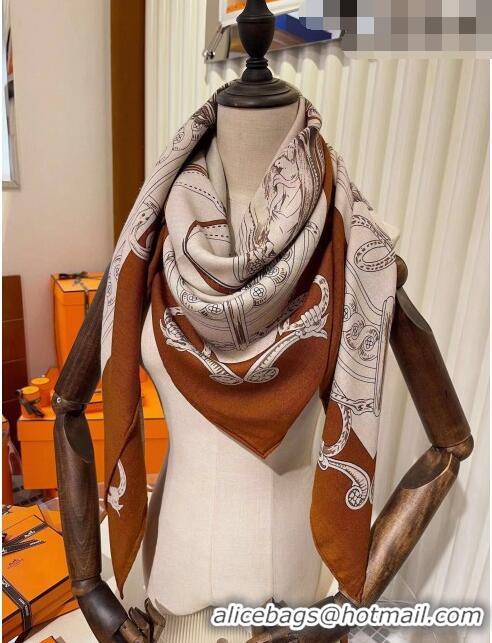 Low Cost Hermes Cashmere & Silk Square Shawl Scarf 140x140cm H42514 Brown 2023