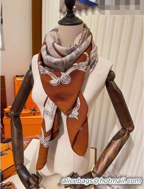 Low Cost Hermes Cashmere & Silk Square Shawl Scarf 140x140cm H42514 Brown 2023