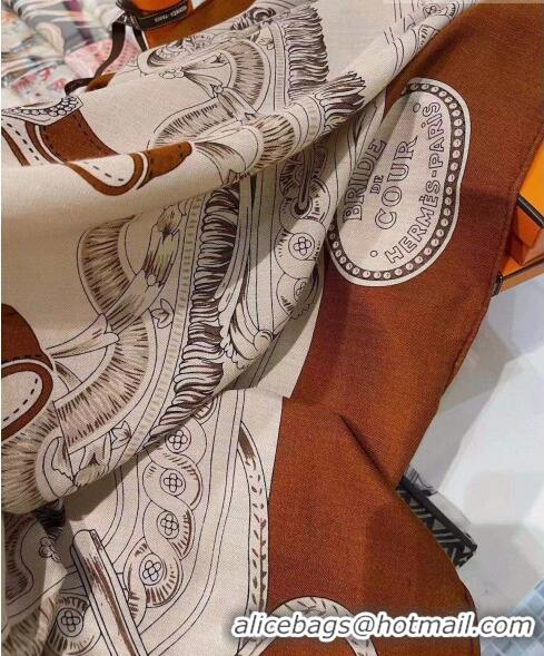 Low Cost Hermes Cashmere & Silk Square Shawl Scarf 140x140cm H42514 Brown 2023