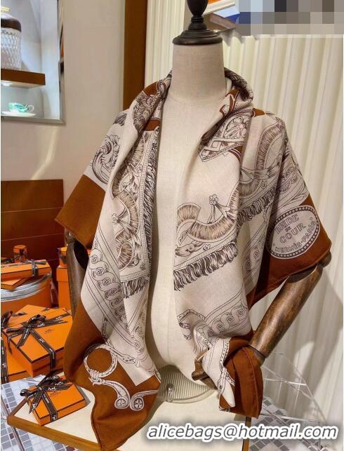 Low Cost Hermes Cashmere & Silk Square Shawl Scarf 140x140cm H42514 Brown 2023