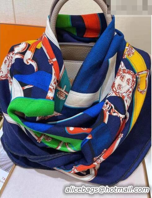 Top Quality Hermes Cashmere & Silk Square Shawl Scarf 140x140cm H42517 Blue 2023