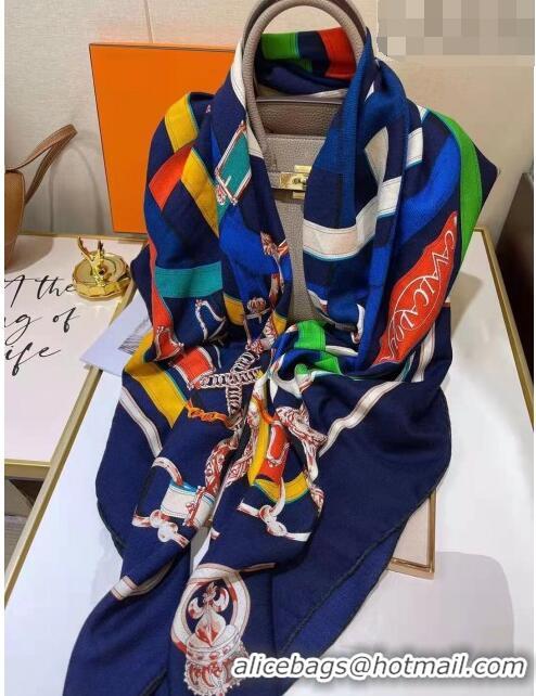 Top Quality Hermes Cashmere & Silk Square Shawl Scarf 140x140cm H42517 Blue 2023