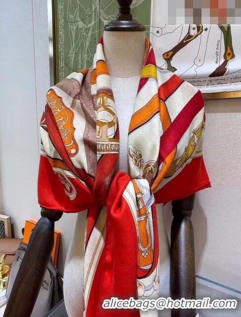 Promotional Hermes Cashmere & Silk Square Shawl Scarf 140x140cm H42518 Red 2023