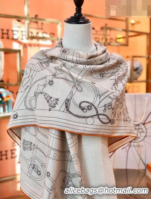 Top Grade Hermes Cashmere & Silk Square Shawl Scarf 140x140cm H42620 Light Grey 2023