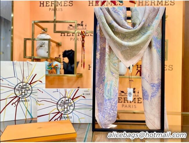 Famous Brand Hermes Cashmere & Silk Square Shawl Scarf 140x140cm H42621 Pink/Blue 2023