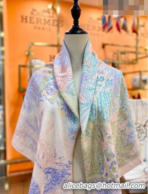 Famous Brand Hermes Cashmere & Silk Square Shawl Scarf 140x140cm H42621 Pink/Blue 2023