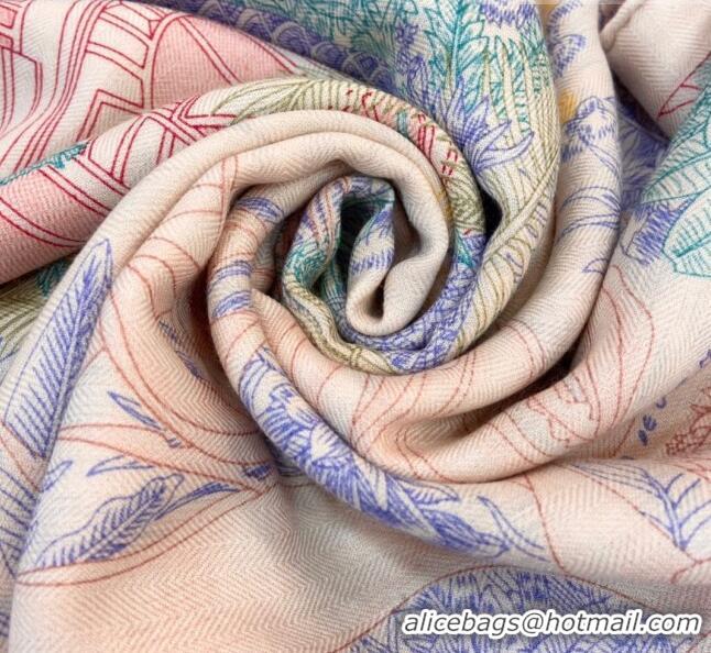 Famous Brand Hermes Cashmere & Silk Square Shawl Scarf 140x140cm H42621 Pink/Blue 2023